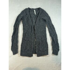 AEROPOSTALE-Gray Long Cardigan V-Neck Sweater-Womens/Juniors-Size S Crochet Y2K